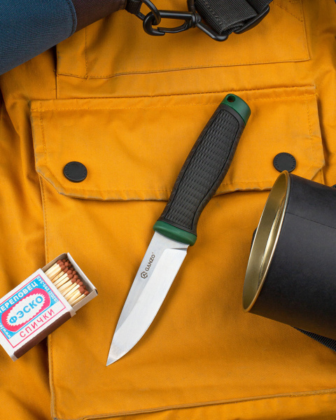 Нож GANZO G806, длина клинка 98 мм, черный c зеленым