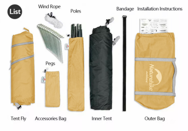 Палатка Naturehike P-Series 4-местная, алюминиевый каркас, желтая