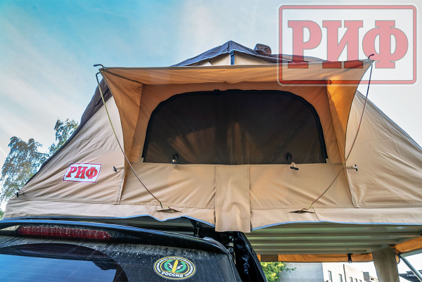 Палатка на крышу автомобиля РИФ Soft RT01-140W, тент песочный, корпус черный, 240х140х130 см