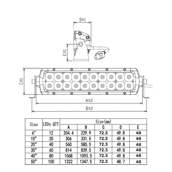 Светодиодная фара дальнего света AURORA 1270 мм 375W с RGB подсветкой